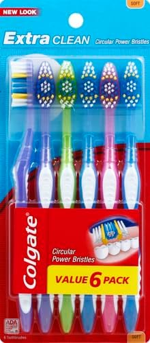 Colgate Extra Clean Toothbrush, Soft Toothbrush for Adults, 6 Count (Pack of 1)...