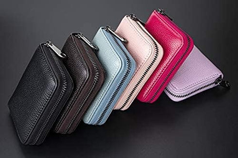 Genuine Leather Credit Card Holder Wallet RFID Blocking Secure Card Case ID Case Organizer Zipper Wallet (A-Classic Black)...