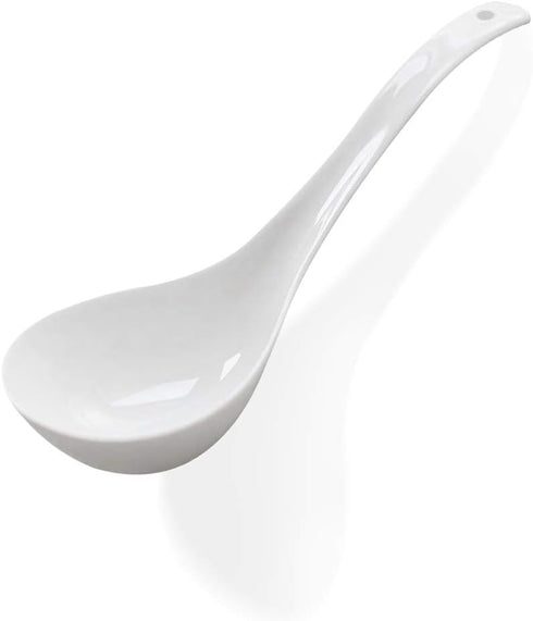 Kslong Pure White Ceramic Soup Ladle - Bone China Big Ladle, Deep Porcelain Flatware, Asian Soup Tureen Spoon 9.4" x 3" Scoops for Household Purpo...