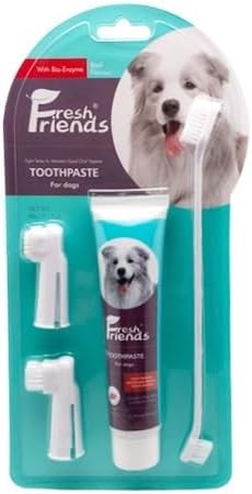 FRESH FRIENDS Enzymatic Dog Tooth Brushing Kit | Dog Toothbrush and Toothpaste | Puppy Tooth Brushing Kit | Dog Teeth Cleaning Kit | Improves Gum ...
