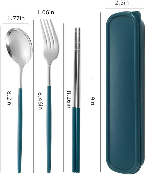 Travel Utensils, Stainless Steel 4pcs Cutlery Set Portable Camp Reusable Flatware Silverware, Include Fork Spoon Chopsticks with Case?Dark green?...