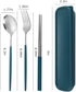 Travel Utensils, Stainless Steel 4pcs Cutlery Set Portable Camp Reusable Flatware Silverware, Include Fork Spoon Chopsticks with Case?Dark green?...