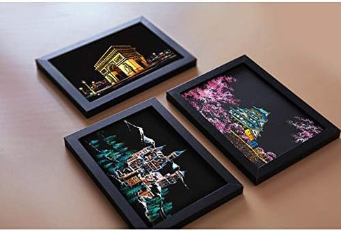 Scratch Art Paper, Rainbow Night View Scratchboard for Adults & Kids, Mini Envelope Postcard Art & Crafts Set: 8 Sheets Scratch Cards & Scratch Dr...