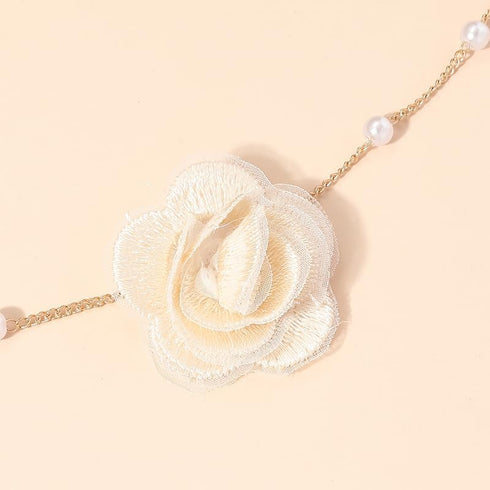 Bohemian Lace Flower Choker Necklace Short Delicate Pearl Rose Pendant Necklace Dainty Floral Collar Vintage Summer Beaded Chain Flower Pendant Br...