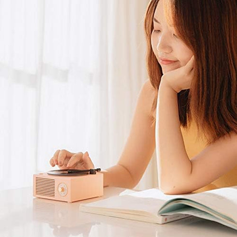 Old Fashioned Classic Style Bluetooth Speaker Pink Vinly Record Player Style Cute Look Creative Gift for Girls Bass Enhancement Loud Volume Speake...