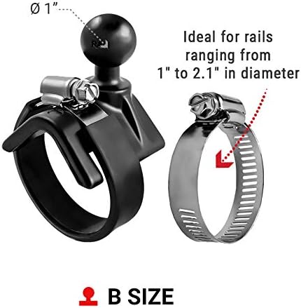 RAM Mounts RAM-B-108BU Strap Hose Clamp Ball Base with B Size 1" Ball for Rails 1" to 2.1" in Diameter...