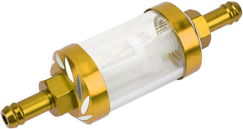 Reusable Motorcycle Fuel Filter, 5/16" 8mm CNC Aluminum Alloy Glass Fuel Gasoline Oil Filter for ATV Dirt Pit Off-Road Bike Motocross (Gold)...