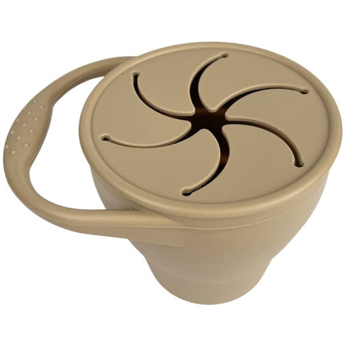 BraveJusticeKidsCo. | Snack Attack Cup | Collapsible Silicone Container | Toddler and Baby Catcher Lid (Warm Sand)...