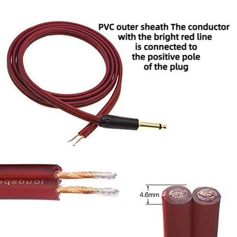 1/4 TS Plug to Bare Speaker Wire Audio Cable to 6.35mm Male Mono Adapter Replacement Open End(6.5FEET)...
