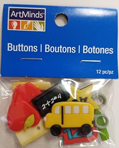 Artminds School Days Buttons Embellishments Set of 12 Bus Apple Ruler Scissors 123 A+ Crayons Chalkboard...