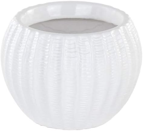 22111 Midnight Luxe-White Ribbed Glazed Ceramic Planter/Cache Pot, Ball...