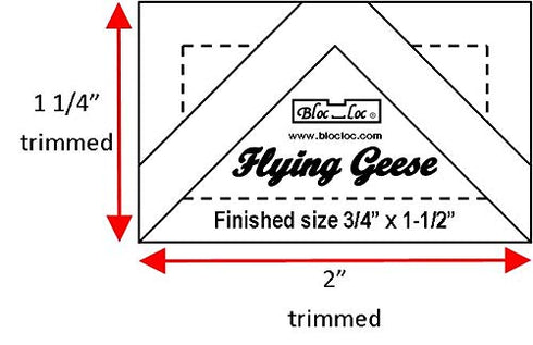 Bloc Loc Flying Geese Quilting Ruler 3/4” x 1-1/2” Finished, 1-1/4” x 2” Trimmed Size for Quilters...