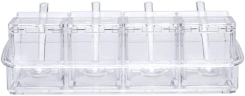 Seasoning Box, Seasoning Rack Spice Pots, Storage Container Condiment Jars, 4 Piece Clear Acrylic Cruet with Cover and Spoon Transparent...