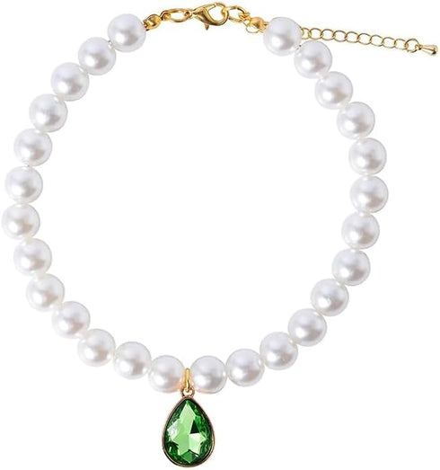 Pearl Cat Collar Dog Collar Rhinestone Necklaces for Small Dogs Collar Accessories Pet Collar (Green Drop Shape, Small)...