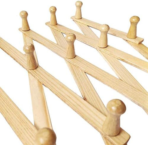 AMAPON Accordion Style Expandable Wall Wooden Coat Rack 13 Hooks (Pegs) Hang Hats Jackets Coffee Mug Purses Necklaces Towels Cap Leash Scarves Dat...