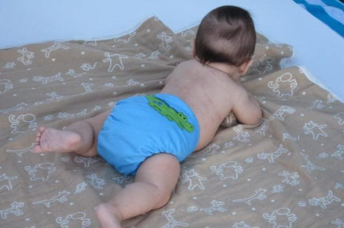 2 Layer Blanket, Muslin Cotton Jacquard Bed Blanket, Lightweight Super Soft and Warm, Crib Blanket for All Seasons, 80 x 100 cm, Parachuting Bear...