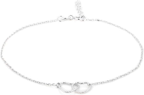 Sterling Silver Jewelry - Rhodium Plated 925 Stamp - Interlinked Open Couple Heart Anklet - Jewelry Stylish Beautifully Designed for Women - 9" Lo...