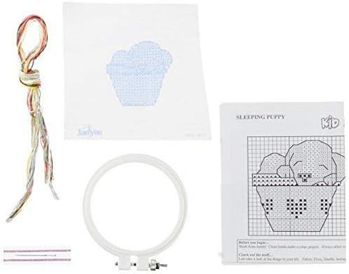 Janlynn 3" Kid Stamped Cross Stitch Kit Round-Sleepy Puppy, Multicolor...