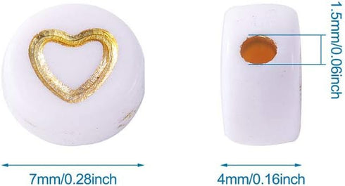 Cheriswelry 200pcs 7mm White Gold Acrylic Heart Beads Flat Round Disc Coin Heart Pony Beads for DIY Bracelet Necklace Jewelry Making Supplies...