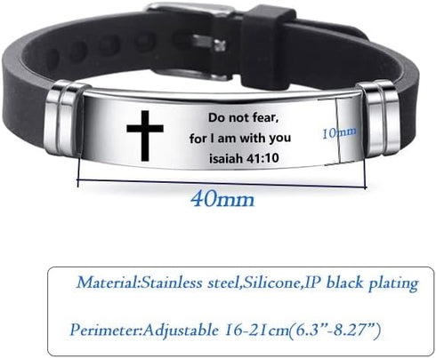 Inspirational Quote Cross Bracelets Faith Christian Bible Verse Silicone ID Wristband Religious Gifts for Men Women Boys Girls Stainless Steel Rub...