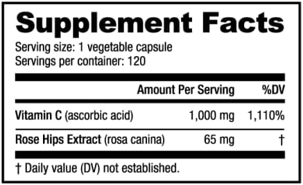 NutraBio Vitamin C with Rose Hips - Supports Healthy Bones, Teeth and Gums, Immune Function - No Fillers or Excipients - (120 Capsules, 1000mg of ...