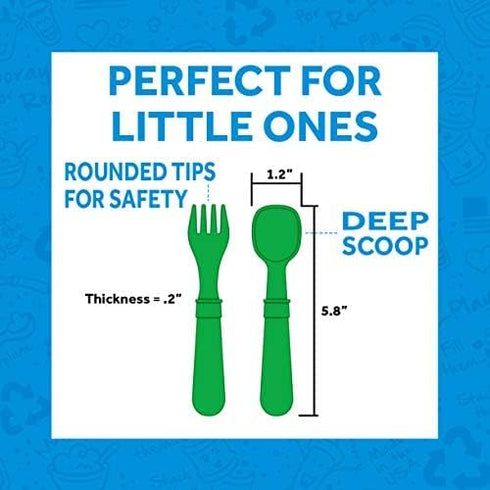 Re-Play Made in USA Toddler Forks and Spoons, Pack of 8 Without Carrying Case - 4 Kids Forks with Rounded Tips and 4 Deep Scoop Toddler Spoons - 0...