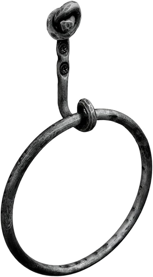 Hand Forged Knot Metal Towel Ring Wrought Iron Handmade Wall Mounted Hand Towel Holder Blacksmith Wall Mounted Towel Rack Black Antique Finish Hea...