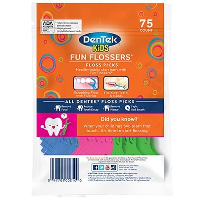DenTek Kids Fun Flossers Wild Fruit | 75-Count Floss Picks | 2-Pack...
