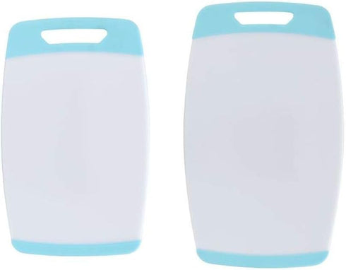 Farberware Nonstick Poly Cutting Board Set, 2-Piece, White with Aqua Trim...