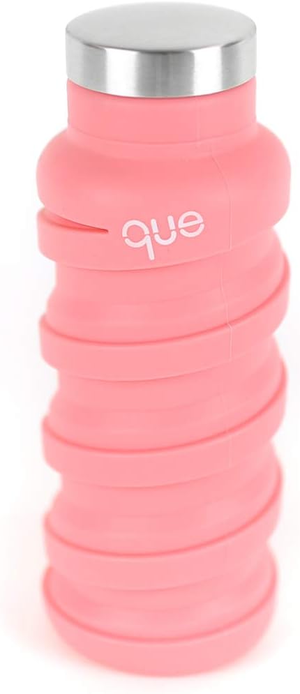 que Bottle | Designed for Travel and Outdoor. Collapsible Water Bottle - Food-Grade Silicone/BPA Free/Lightweight/Eco-Friendly - 12oz (Coral Pink)...