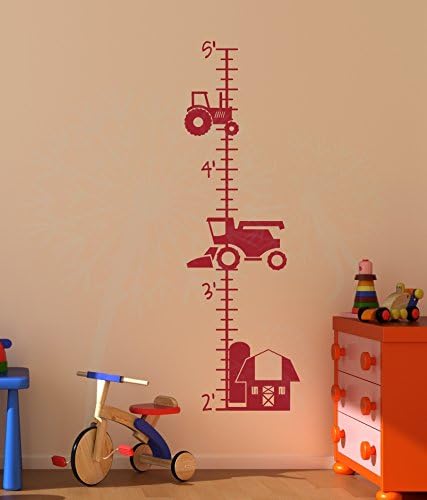 Wall Decor Plus More Farm Tractor Growth Chart Height Ruler Vinyl Boy Bedroom Art Stickers Red...