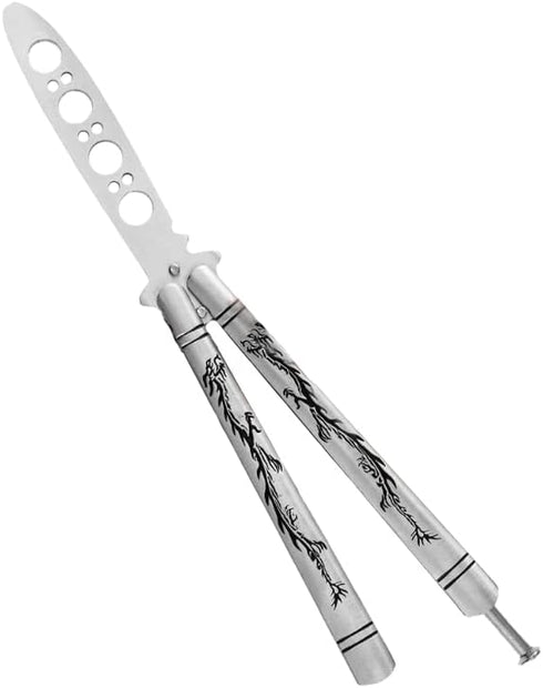 Finger Flip Trainer with Dull Blade, Full Stainless Steel Black Dragon Pattern Unsharpened 100% Safe for CSGO Training (Silver)...