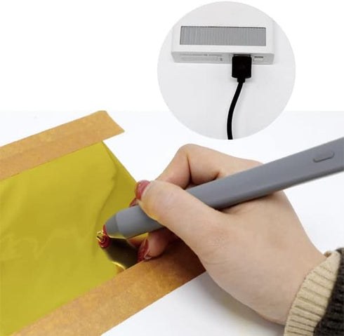 Joelver Maker Hot Foiling Pen with 4 Size Metal Tips &1pc Gold Heat Activated Foil Rolls,Hot Foil Quill Pen for Card Making Scrapbooking Tools, US...