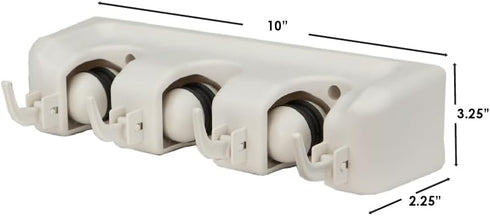 Home Basics Mop and Broom Wall Mounted Rack Organizer, 3 Slots and 4 Hooks...