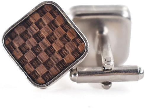 Mens Rounded Square Black Walnut Wood Carved Plaid French Cufflinks,16 * 16mm,2pcs Pack...