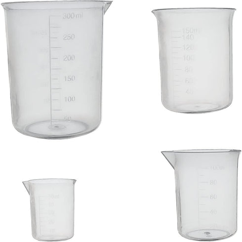 8 pcs Plastic Graduated Beakers Transparent Lab Measuring Cup 50ml / 100ml /150ml /250ml Capacity 4Sizes Clear Plastic Liquid Cup Container for or...