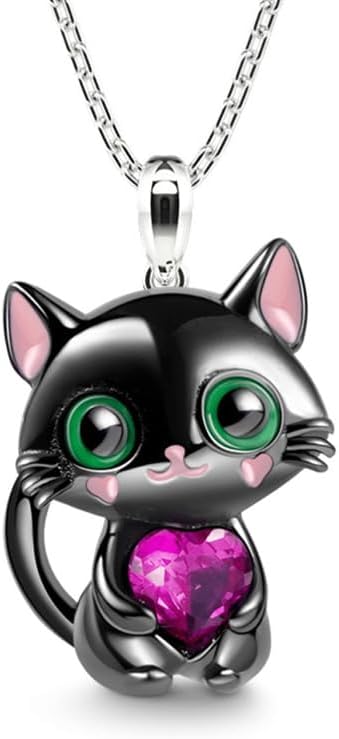 Black Cat Necklace Cute Cat Necklace Rhinestone Heart Necklace Cat Heart Necklace Jewelry for Women and Teen Girls...
