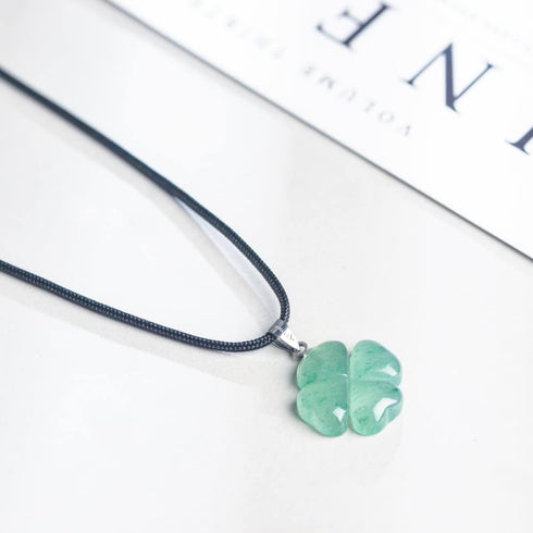 Four Leaf Clover Necklace,Made with Green Aventurine for Faith Hope Love and Luck 18 Inch Rope Chain St. Patrick's Day...