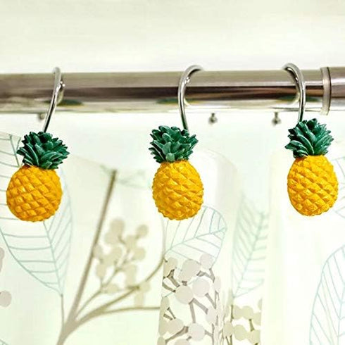 Chictie Yellow Pineapple Shower Curtain Hooks Set of 12,Cute Fruit Design Stainless Steel Shower Hooks Decorative Hanger Rings Rust Resistant for ...