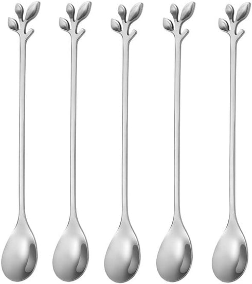 10 Pack Stainless Steel Leaf Teaspoons, Stirring, Mixing, Stir Spoons Ice Cream Spoon 6.5 inch Silver...