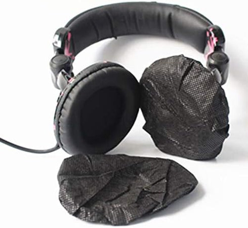 100 Pack Black Stretchable Headphone Ear Covers Sanitary Non-Woven Headset Covers Hygiene Ear Pads Cushions for Earmuff-Style Gaming Headphone/VR ...