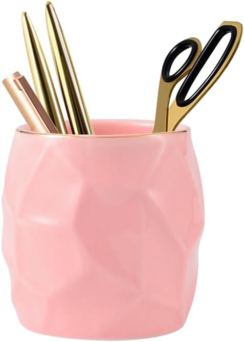 SIEBOLD Ceramics Desk Pencil Holder Irregular Glacier Modern Art Pencil Cup Organizer Makeup Brush Holder for Home and Office(Pink)...