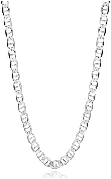925 Sterling Silver chain 3.5MM, 4.5MM, 5.5MM, 6.5MM, 8MM,9MM,10.5MM,12MM Solid Flat Mariner Link Chain Necklace- Silver Necklace Chain, Men and W...