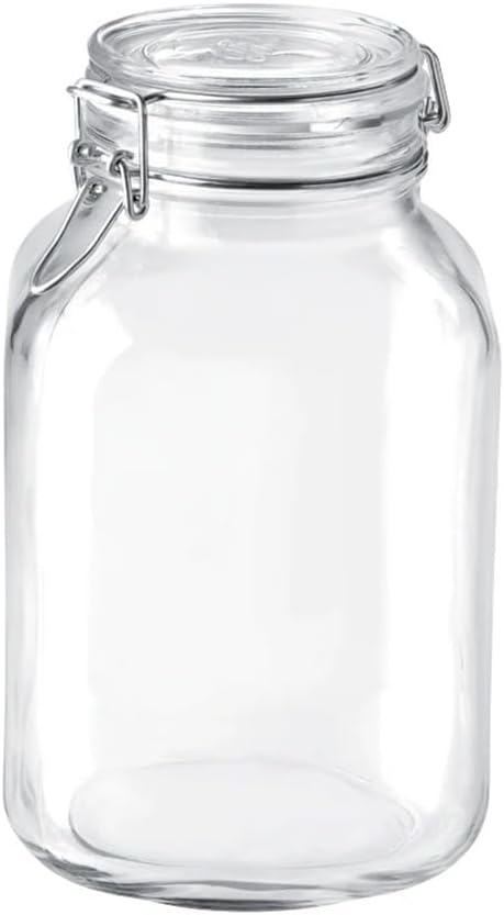 Bormioli Rocco Fido Wide Mouth Glass Jar with Airtight Gasket Clamp Lid for Canning and Food Storage, Clear Top, 101.5 oz....