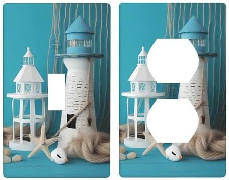 Sea Lighthouse Set of Light Switch Plate & Duplex Outlet Cover, Single Gang Toggle/ 1-Gang Duplex Socket Cover Combination Wall Plates Decor for H...