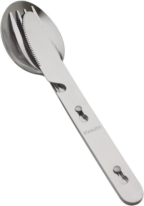 4-in-1 Camping Utensils Hiking Cutlery Set for 4, Portable Stainless Steel Flatware Spoon Fork, Knife & Bottle Opener Combo pack for Picnic Travel...