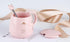 Pink Ceramic Coffee mug Cute Cat Handmade Tea Cups with Stainless Steel Spoon Kitty Cup Unique Hot chocolate Novelty mugs Christmas Birthday for G...