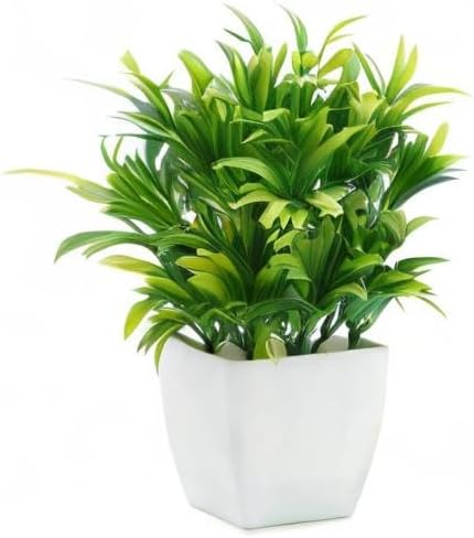OFFIDIX Faux Plants Mini Potted Plastic Fake Green Plant Artificial Plants Aloe with White Square Pots for Home Decor (White Square Plastic Pots)...