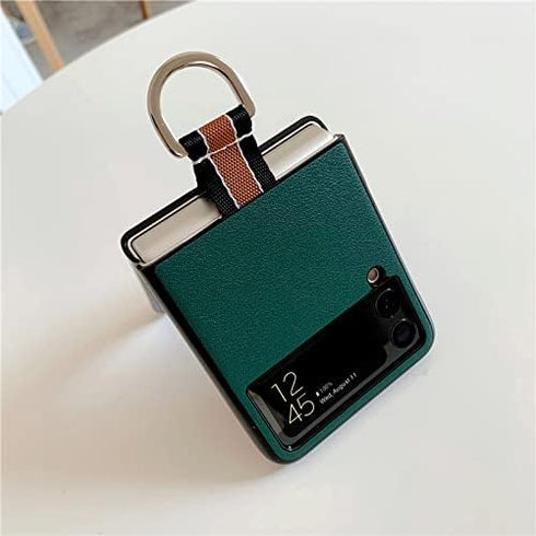 Lunivop Phone Case, Samsung Galaxy Z Flip3 5G Compatible, Luxury Ultra Slim Cover Hard Plastic PU Leather Shockproof Case with Ring, Green...