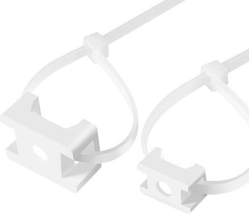 100 Pcs Cable Zip Tie Saddle Type Mounts Base with 8" Cable Ties Tapping Screw, Wire Cable Clips Organizer Holders Clamps White...